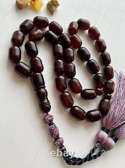 Natural Baltic Amber Big Islamic Prayer Rosary 73g. Cherry Color 33 Beads Tesbih