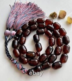 Natural Baltic Amber Big Islamic Prayer Rosary 73g. Cherry Color 33 Beads Tesbih