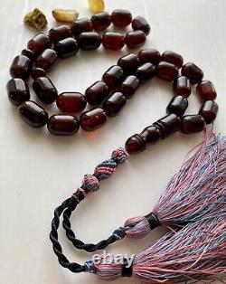 Natural Baltic Amber Big Islamic Prayer Rosary 73g. Cherry Color 33 Beads Tesbih