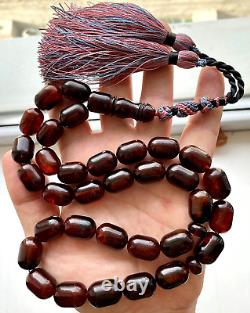 Natural Baltic Amber Big Islamic Prayer Rosary 73g. Cherry Color 33 Beads Tesbih