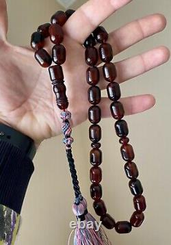 Natural Baltic Amber Big Islamic Prayer Rosary 73g. Cherry Color 33 Beads Tesbih