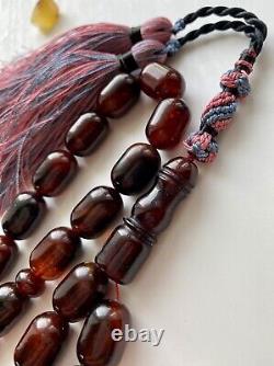 Natural Baltic Amber Big Islamic Prayer Rosary 73g. Cherry Color 33 Beads Tesbih