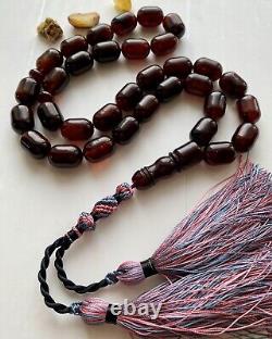 Natural Baltic Amber Big Islamic Prayer Rosary 73g. Cherry Color 33 Beads Tesbih