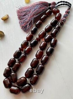 Natural Baltic Amber Big Islamic Prayer Rosary 73g. Cherry Color 33 Beads Tesbih