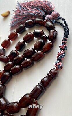 Natural Baltic Amber Big Islamic Prayer Rosary 73g. Cherry Color 33 Beads Tesbih