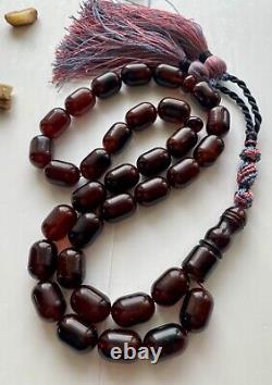 Natural Baltic Amber Big Islamic Prayer Rosary 73g. Cherry Color 33 Beads Tesbih