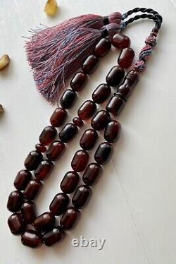 Natural Baltic Amber Big Islamic Prayer Rosary 73g. Cherry Color 33 Beads Tesbih