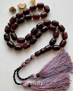 Natural Baltic Amber Big Islamic Prayer Rosary 73g. Cherry Color 33 Beads Tesbih