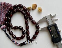 Natural Baltic Amber Big Islamic Prayer Rosary 73g. Cherry Color 33 Beads Tesbih