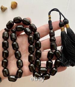 Natural Baltic Amber Big Islamic Prayer Rosary 74g Black 33 Beads Tesbih Misbaha