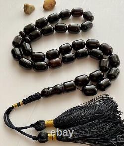 Natural Baltic Amber Big Islamic Prayer Rosary 74g Black 33 Beads Tesbih Misbaha