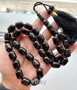 Natural Baltic Amber Big Islamic Prayer Rosary 74g Black 33 Beads Tesbih Misbaha