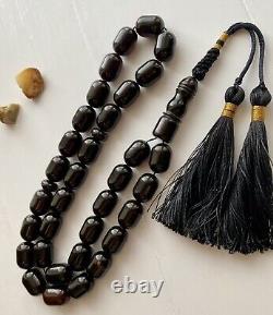 Natural Baltic Amber Big Islamic Prayer Rosary 74g Black 33 Beads Tesbih Misbaha