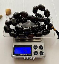 Natural Baltic Amber Big Islamic Prayer Rosary 74g Black 33 Beads Tesbih Misbaha