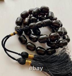 Natural Baltic Amber Big Islamic Prayer Rosary 74g Black 33 Beads Tesbih Misbaha