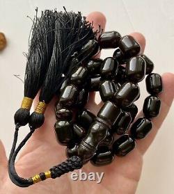 Natural Baltic Amber Big Islamic Prayer Rosary 74g Black 33 Beads Tesbih Misbaha