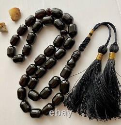 Natural Baltic Amber Big Islamic Prayer Rosary 74g Black 33 Beads Tesbih Misbaha