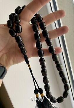 Natural Baltic Amber Big Islamic Prayer Rosary 74g Black 33 Beads Tesbih Misbaha