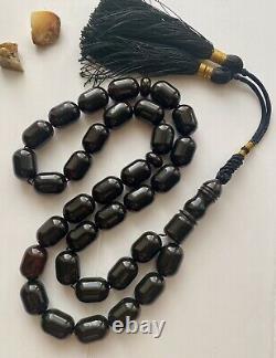 Natural Baltic Amber Big Islamic Prayer Rosary 74g Black 33 Beads Tesbih Misbaha