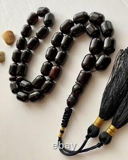 Natural Baltic Amber Big Islamic Prayer Rosary 74g Black 33 Beads Tesbih Misbaha