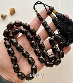 Natural Baltic Amber Big Islamic Prayer Rosary 74g Black 33 Beads Tesbih Misbaha