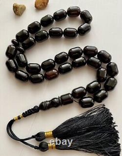 Natural Baltic Amber Big Islamic Prayer Rosary 74g Black 33 Beads Tesbih Misbaha