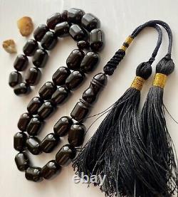 Natural Baltic Amber Big Islamic Prayer Rosary 74g Black 33 Beads Tesbih Misbaha