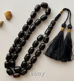 Natural Baltic Amber Big Islamic Prayer Rosary 74g Black 33 Beads Tesbih Misbaha