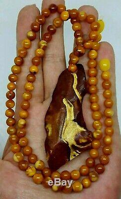Natural Baltic Amber Butterscotch Marble Pendant/Necklace With Beads Chain 25.8g