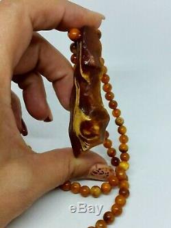 Natural Baltic Amber Butterscotch Marble Pendant/Necklace With Beads Chain 25.8g