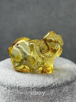 Natural Baltic Amber Cat Sculpture. Hand Carved COGNAC Amber Stone Cat Figurine