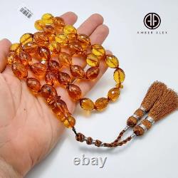 Natural Baltic Amber Cognac Color Islamic Prayer Beads 33 Faceted Olive Shape 11