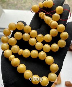 Natural Baltic Amber Egg Yolk Islamic Prayer Rosary 57g. Big 14mm. Beads Tesbih