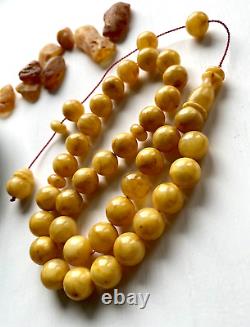 Natural Baltic Amber Egg Yolk Islamic Prayer Rosary 57g. Big 14mm. Beads Tesbih
