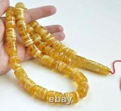 Natural Baltic Amber Honey Tesbih Rosary Tiger Islamic Misbaha Prayer Beads 84gr