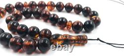 Natural Baltic Amber Islamic Prayer Muslim Tasbih Rosary 33 Beads pressed