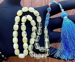 Natural Baltic Amber Islamic Prayer Rosary 22g. White 33 Beads Tesbih Misbaha