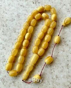 Natural Baltic Amber Islamic Prayer Rosary 22gr. Egg Yolk Beads Tesbih Misbah