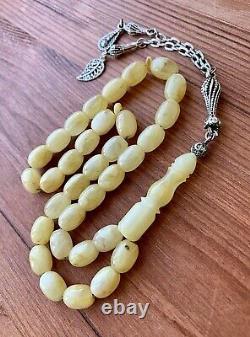 Natural Baltic Amber Islamic Prayer Rosary 29g. Egg Yolk Beads With Metal Tassel