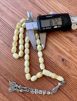 Natural Baltic Amber Islamic Prayer Rosary 29g. Egg Yolk Beads With Metal Tassel