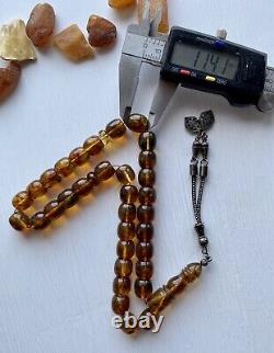 Natural Baltic Amber Islamic Prayer Rosary 42g. Barrel 33 Beads Tesbih Misbaha