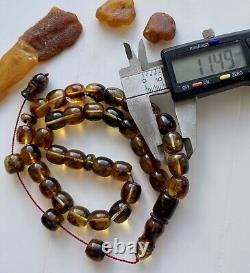 Natural Baltic Amber Islamic Prayer Rosary 43g. Barrel 33 Beads INCLUSION INSECT