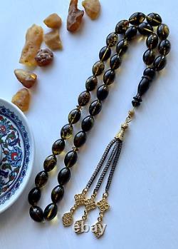 Natural Baltic Amber Islamic Prayer Rosary 45g. Beads Tesbih Misbaha Kehribar