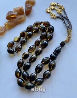 Natural Baltic Amber Islamic Prayer Rosary 45g. Beads Tesbih Misbaha Kehribar