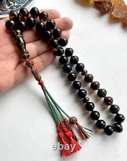 Natural Baltic Amber Islamic Prayer Rosary 47g. Pumpkin Beads Tesbih Misbaha