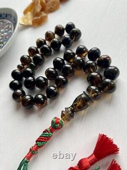 Natural Baltic Amber Islamic Prayer Rosary 47g. Pumpkin Beads Tesbih Misbaha
