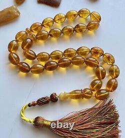 Natural Baltic Amber Islamic Prayer Rosary 59g. Honey 33 Beads Misbaha Tesbih