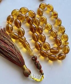 Natural Baltic Amber Islamic Prayer Rosary 59g. Honey 33 Beads Misbaha Tesbih