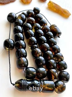 Natural Baltic Amber Islamic Prayer Rosary 61g Big Barrel 33Beads Tesbih Misbaha