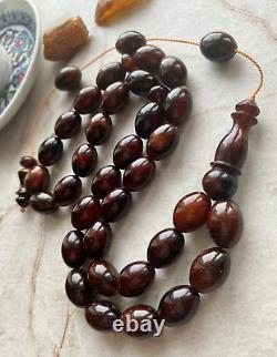 Natural Baltic Amber Islamic Prayer Rosary 62g Cherry 33 Beads Tesbih Misbaha